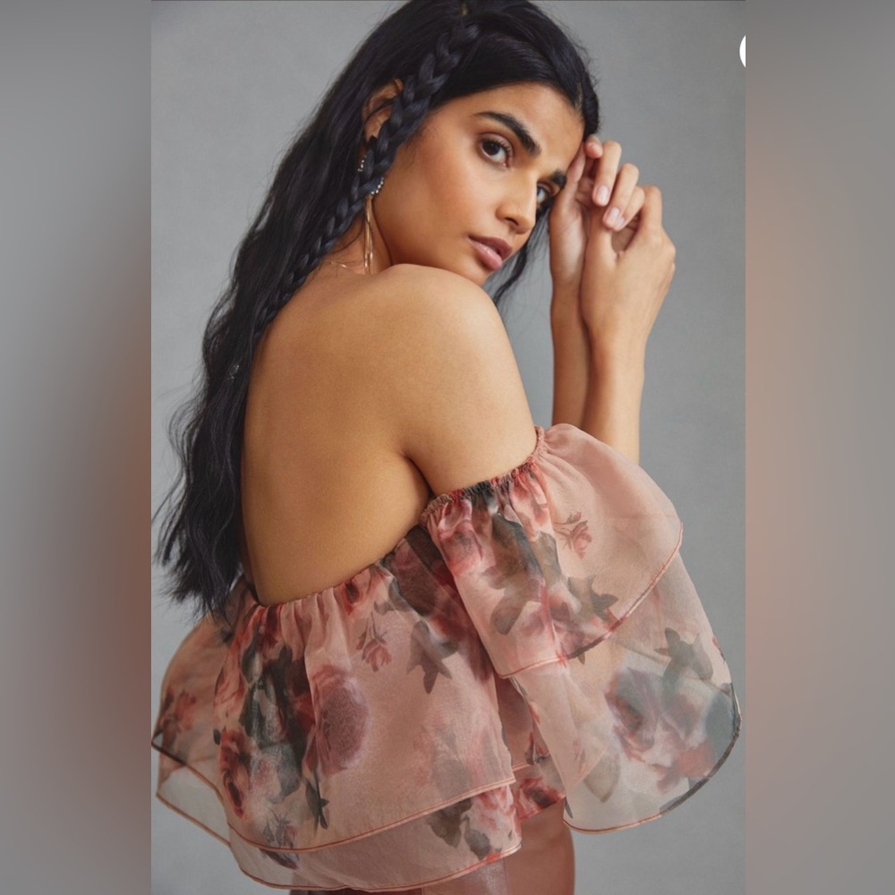 Dolan Floral Off-Shoulder Chiffon Top